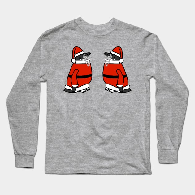 Two Cute Christmas Penguins Dressed as Santa Long Sleeve T-Shirt by ellenhenryart